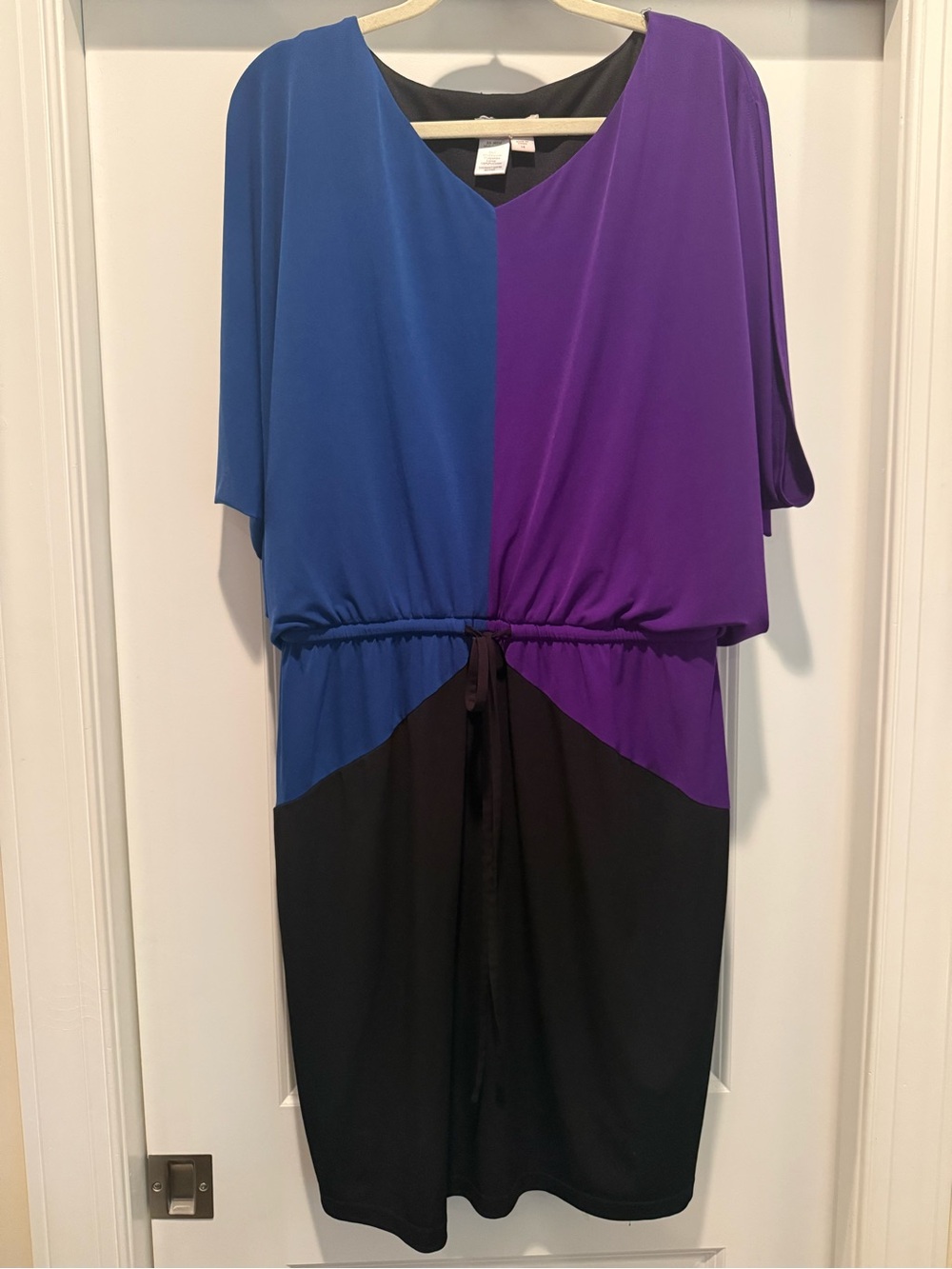Coldwater Creek Blue, Purple & Black Colorblock Midi Dress - size 14